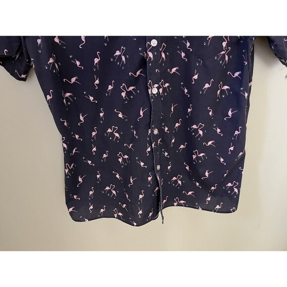 Van Heusen Men's Button Down Short Sleeve Casual Gray Shirt Pink Flamingos Large - Picture 3 of 6